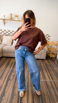 T-SHIRT MARRON DENTELLE
