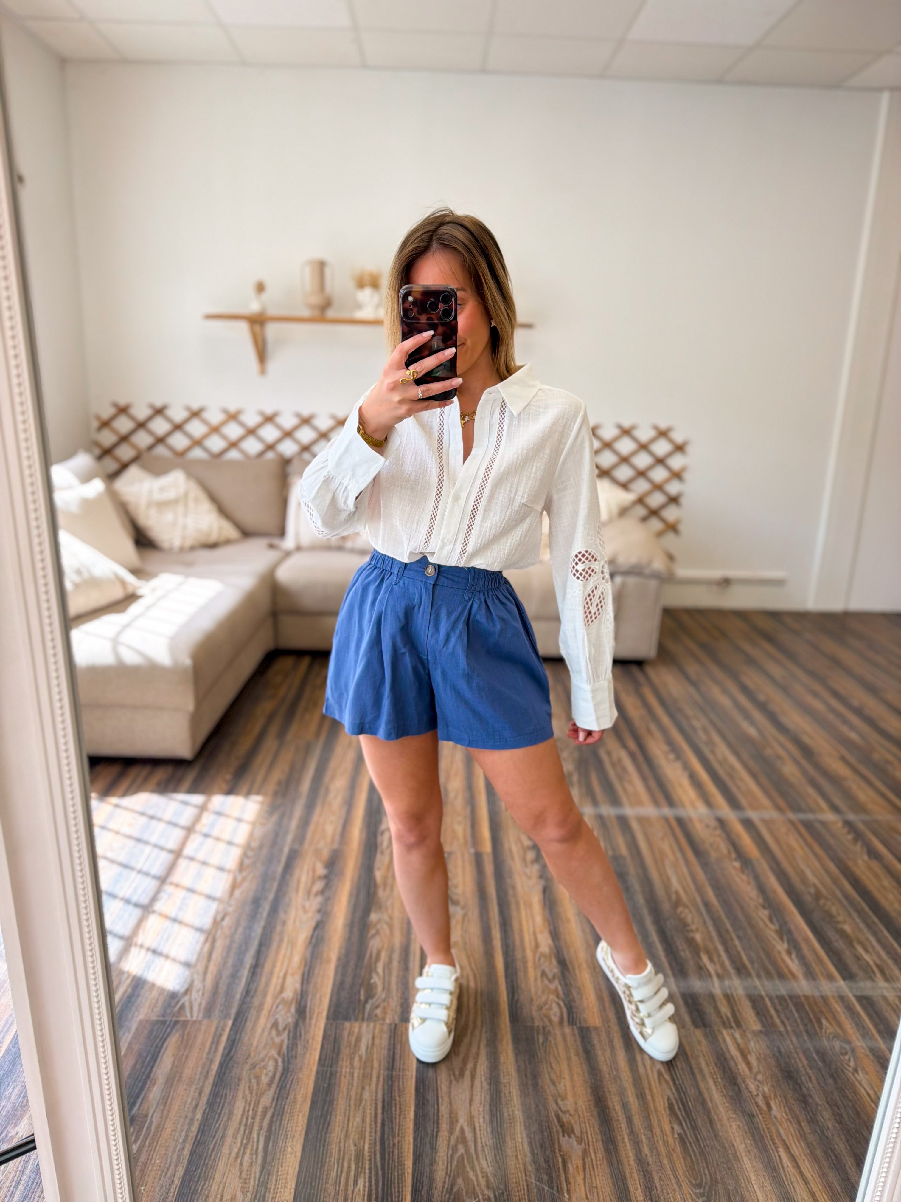 SHORT BLEU EN LIN