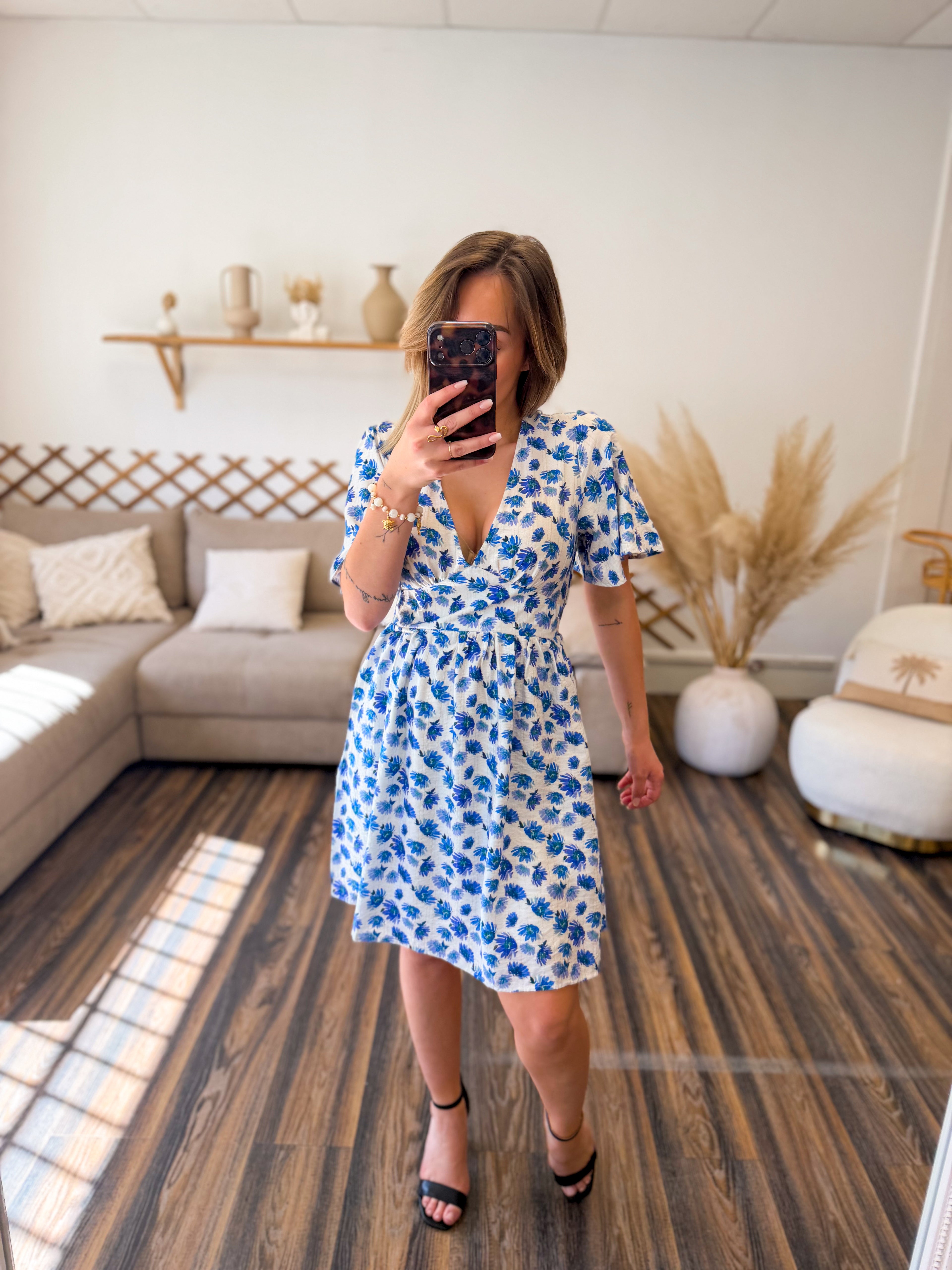 ROBE FLEURIE BLEU