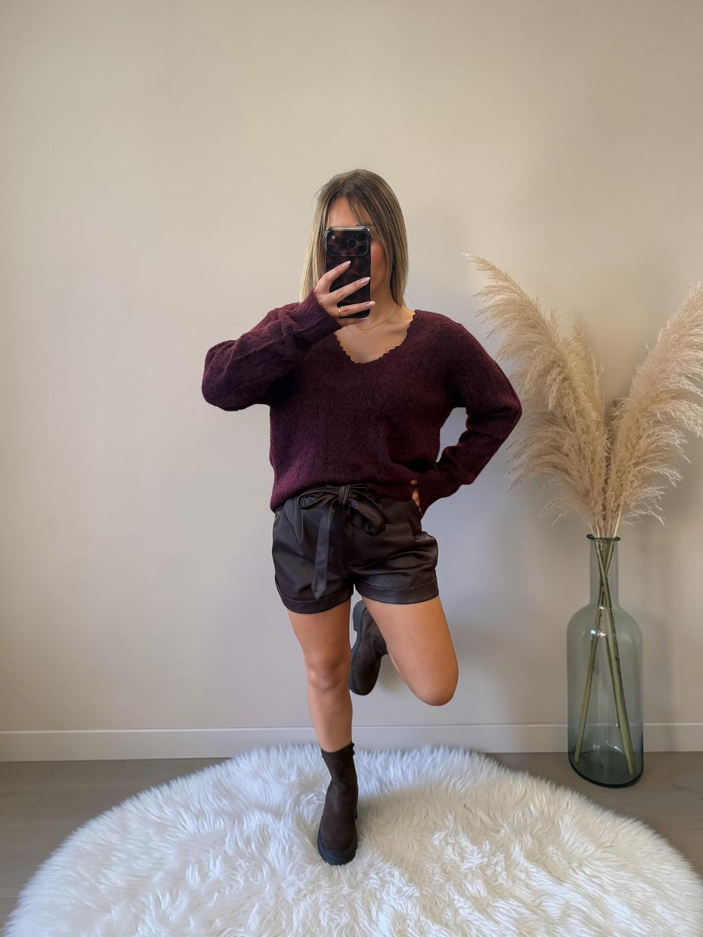SHORT SIMILI CUIR PRUNE SABINE