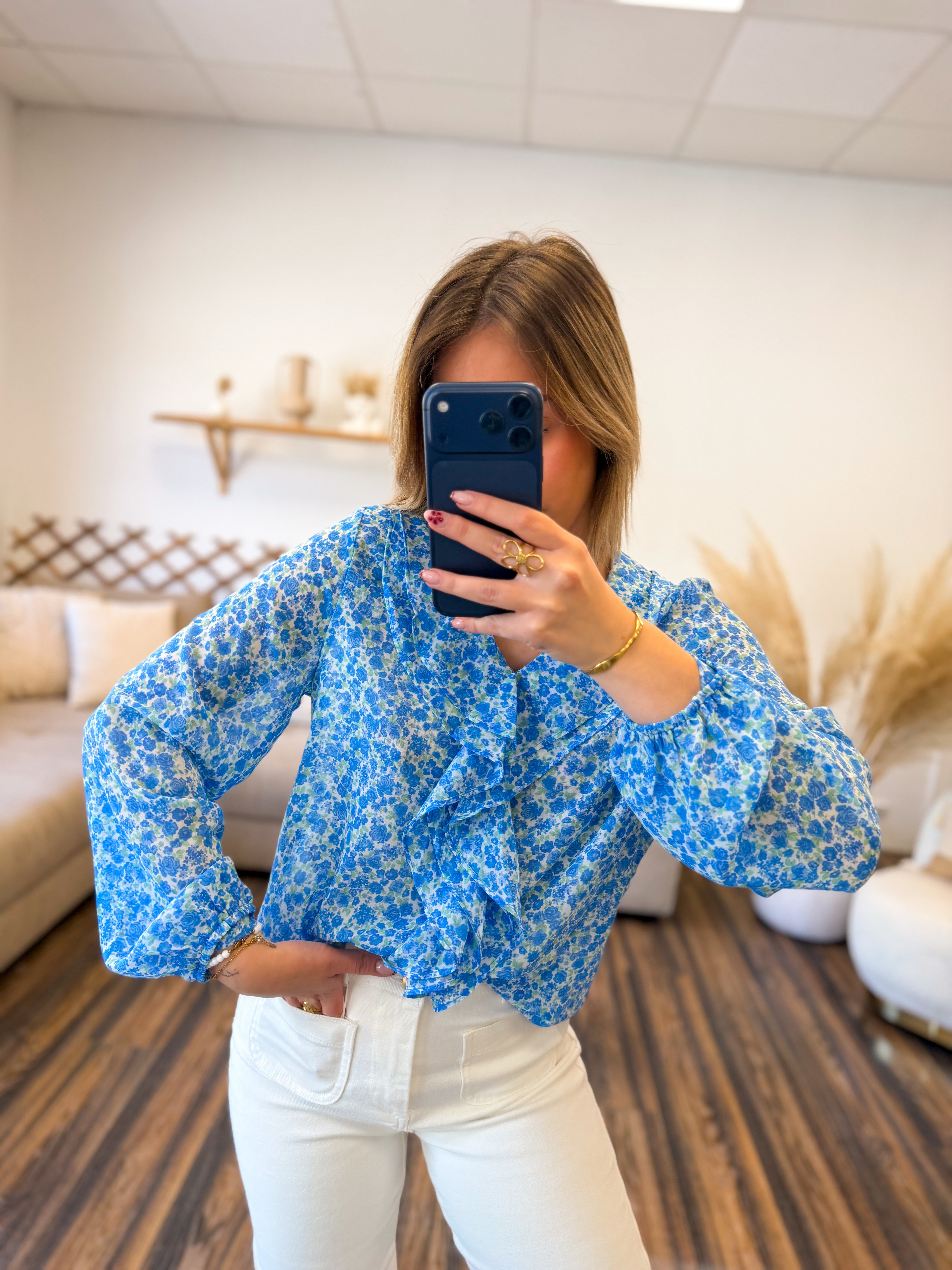 BLOUSE BLEU FLEURI