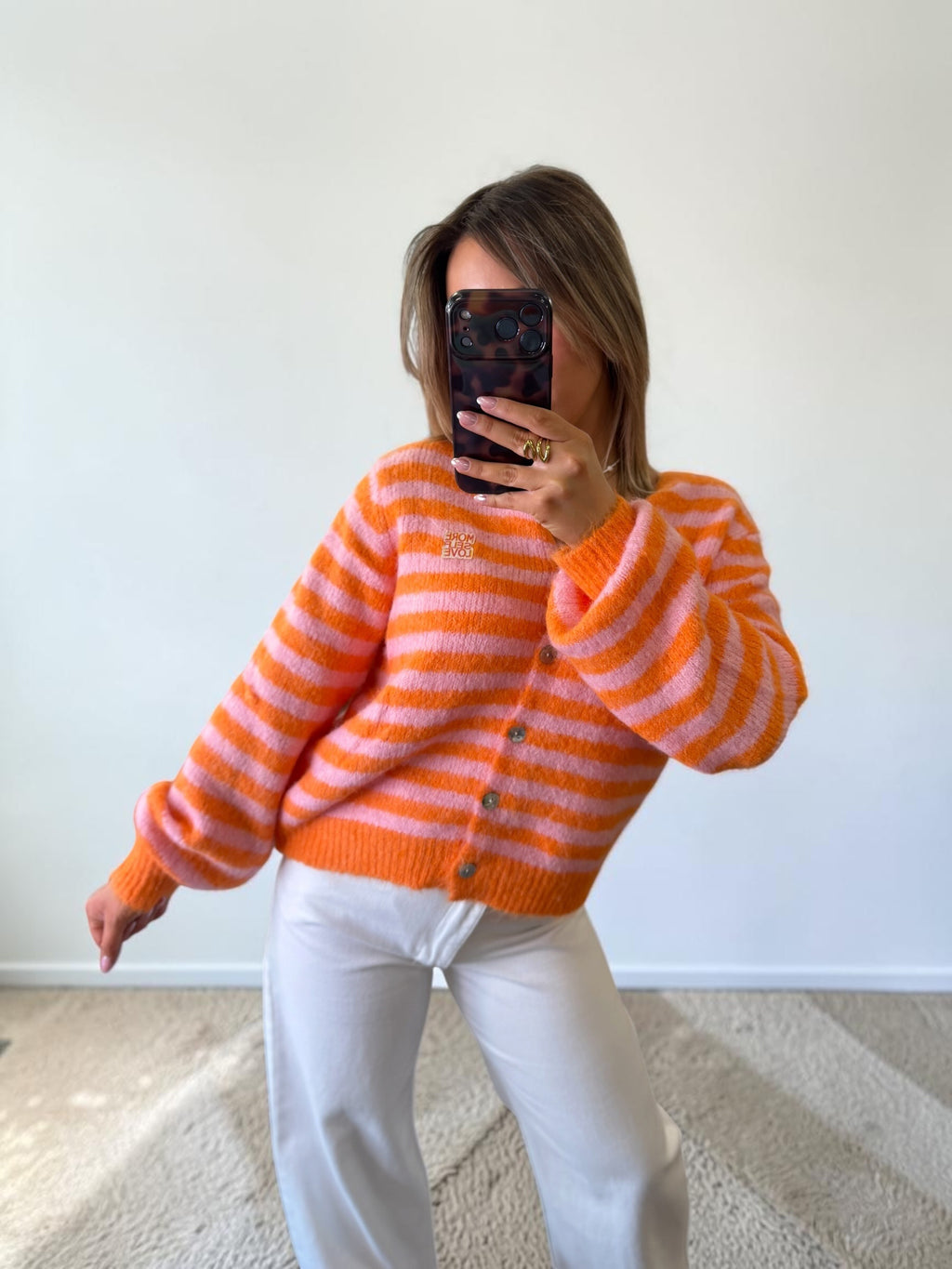 GILET RAYE ORANGE/ROSE GAELLE