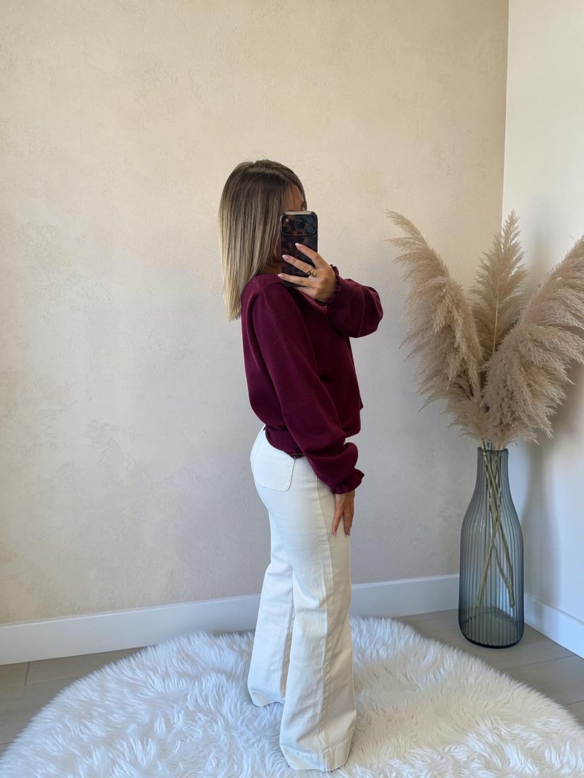 PULL BORDEAUX DOS DENTELLE PIA