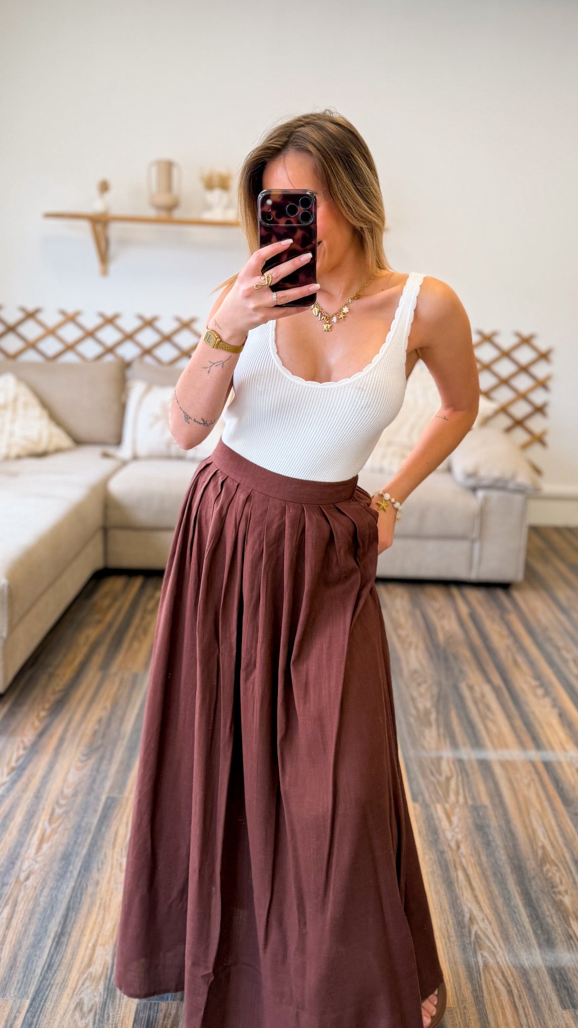 JUPE LONGUE MARRON
