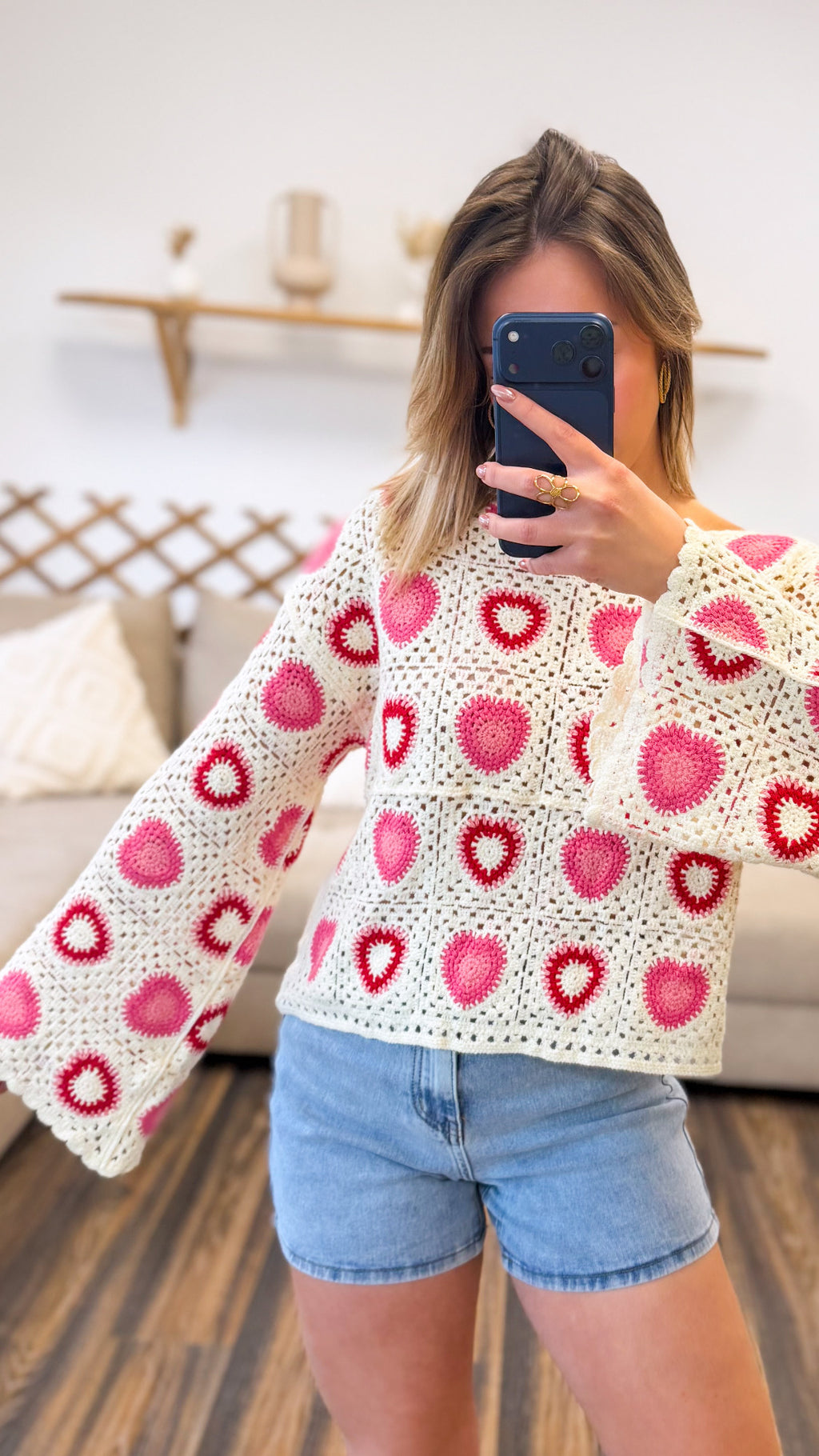 T-SHIRT MANCHE LONGUE CROCHET ROSE