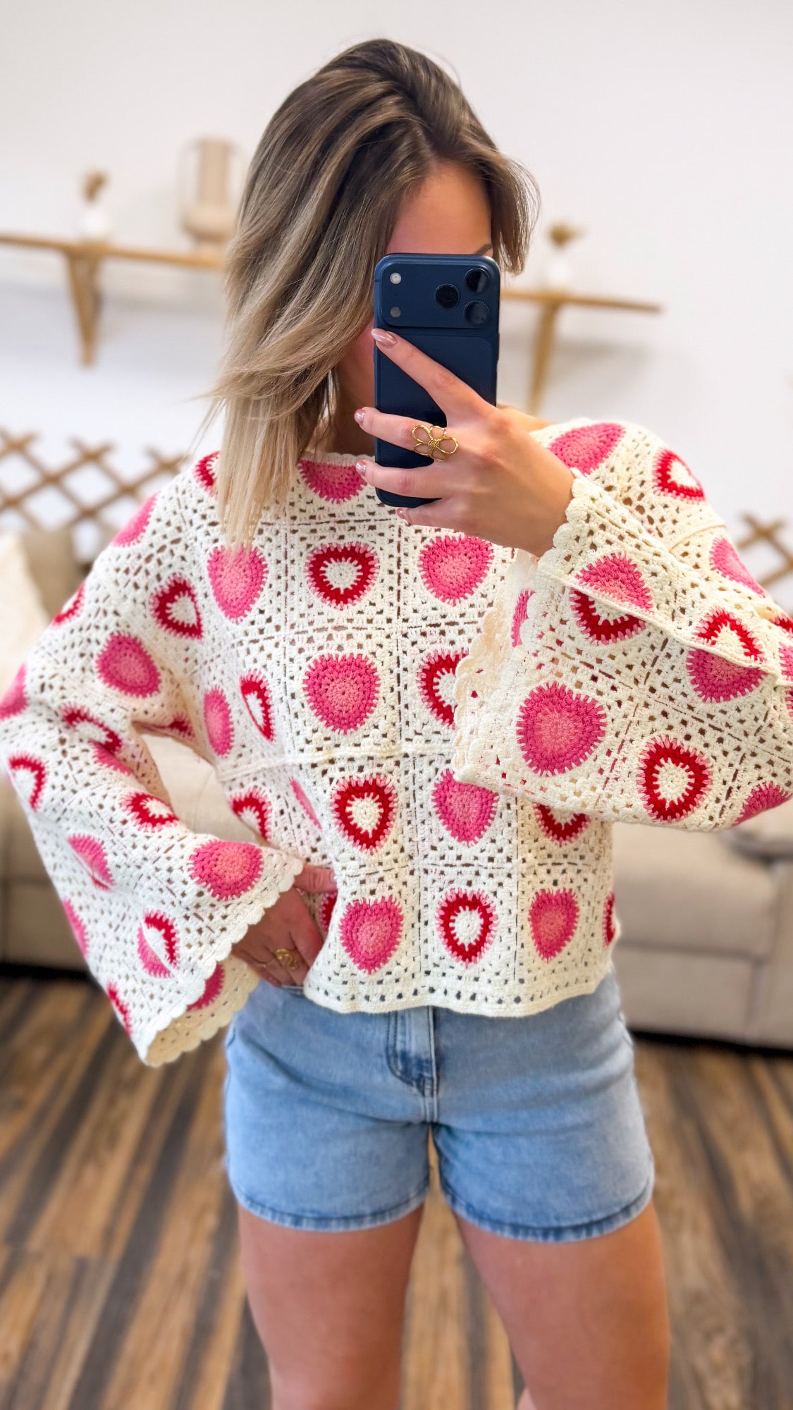 T-SHIRT MANCHE LONGUE CROCHET ROSE