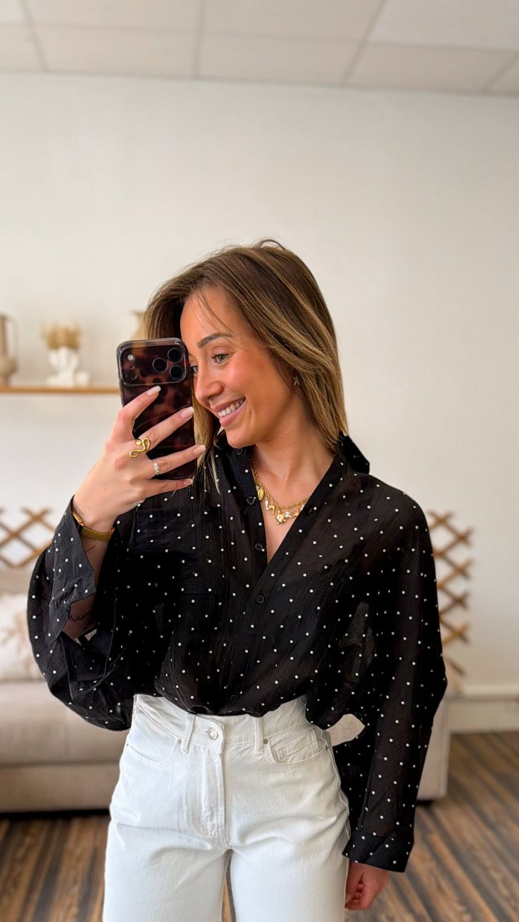 BLOUSE À POIS NOIR