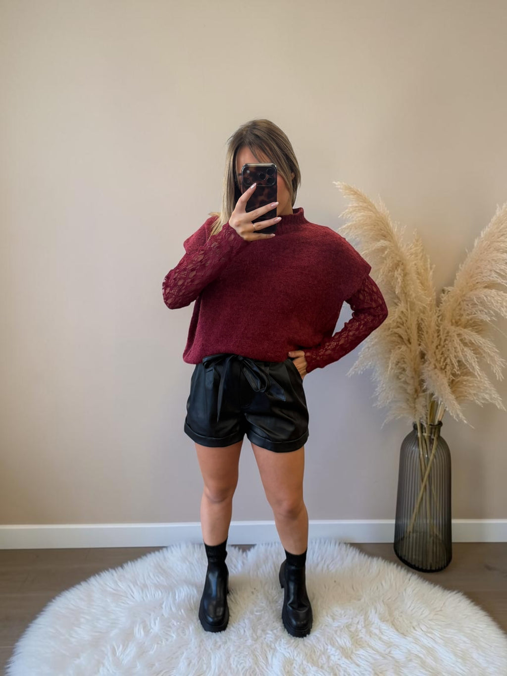PULL BORDEAUX DENTELLE PENELOPPE