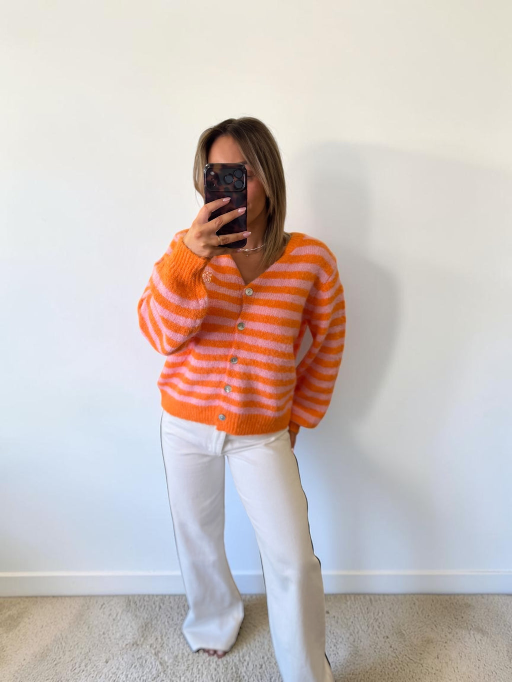 GILET RAYE ORANGE/ROSE GAELLE