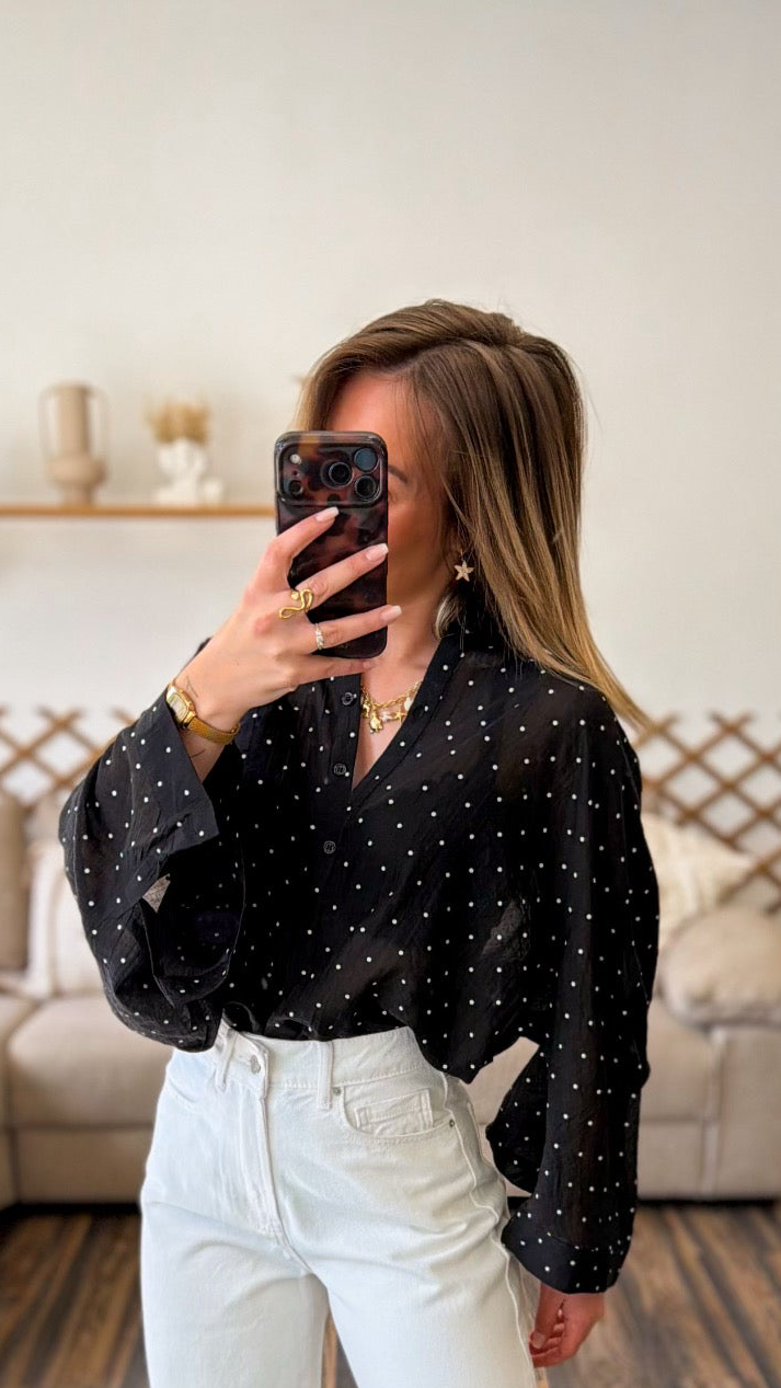 BLOUSE À POIS NOIR