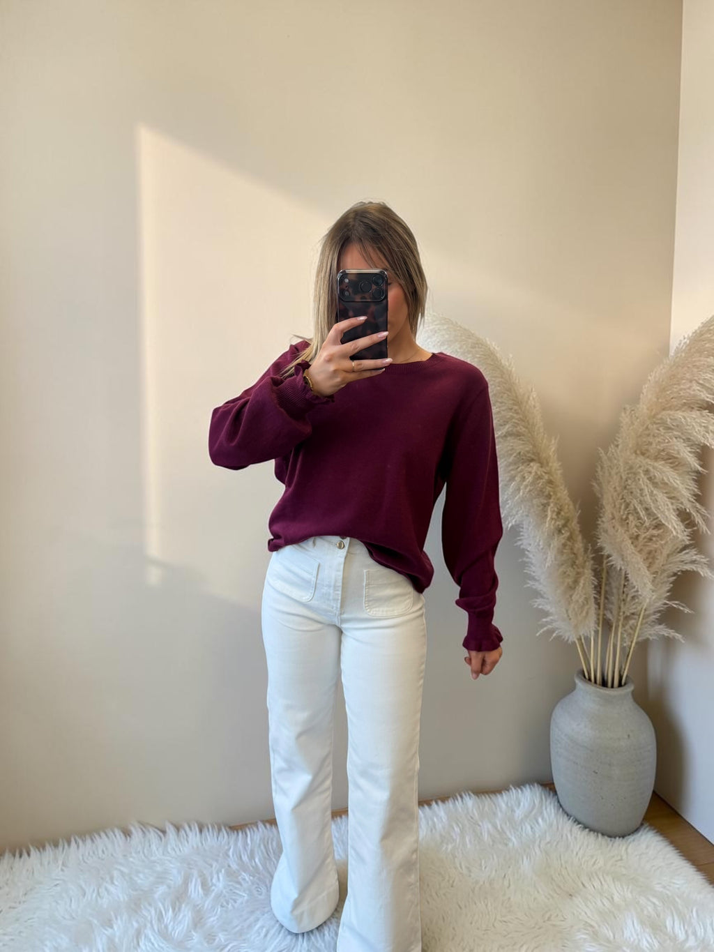 PULL BORDEAUX DOS DENTELLE PIA