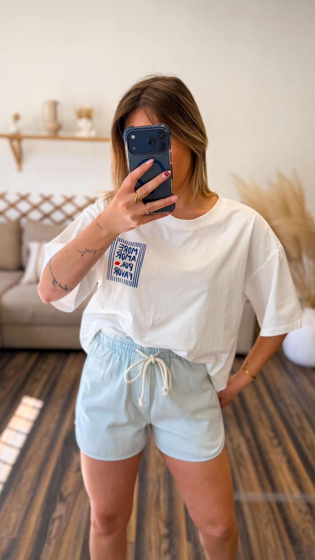 T-SHIRT BELLE TAILLE MORE AMOR POR FAVOR BLEU