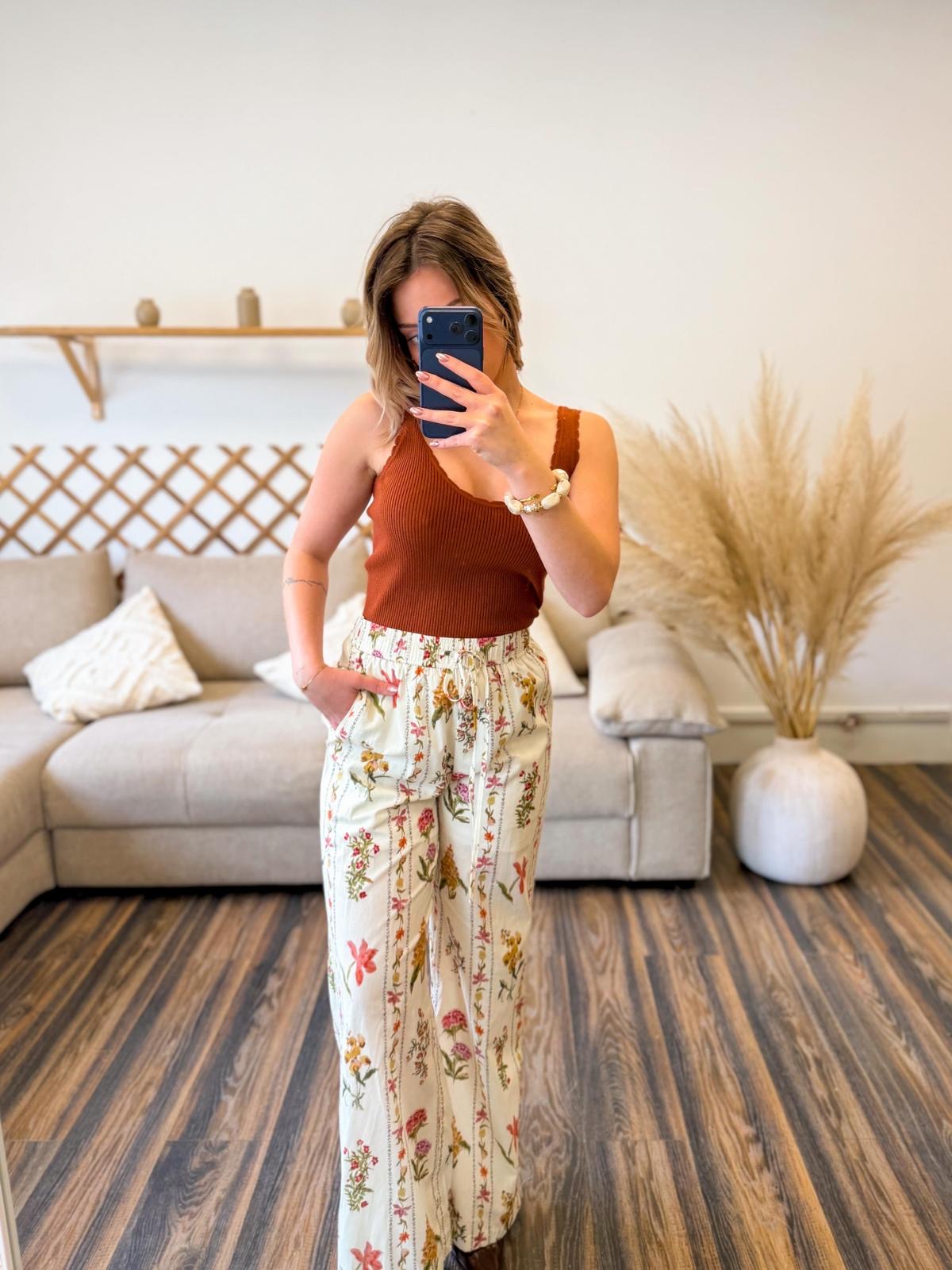 PANTALON TERRACOTTA FLEURI