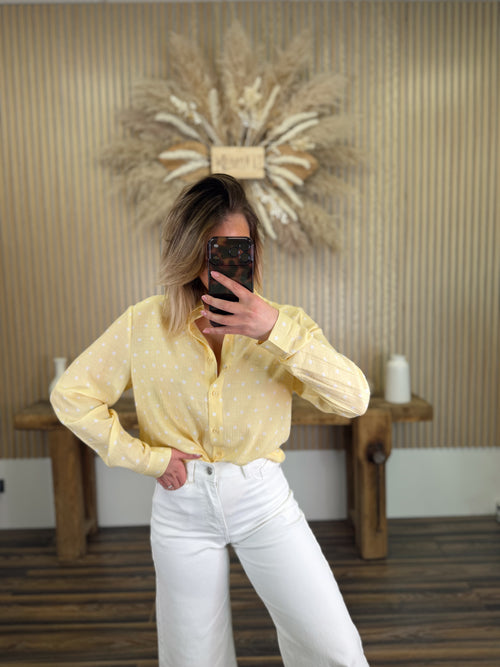 BLOUSE JAUNE A POIS BLANCS