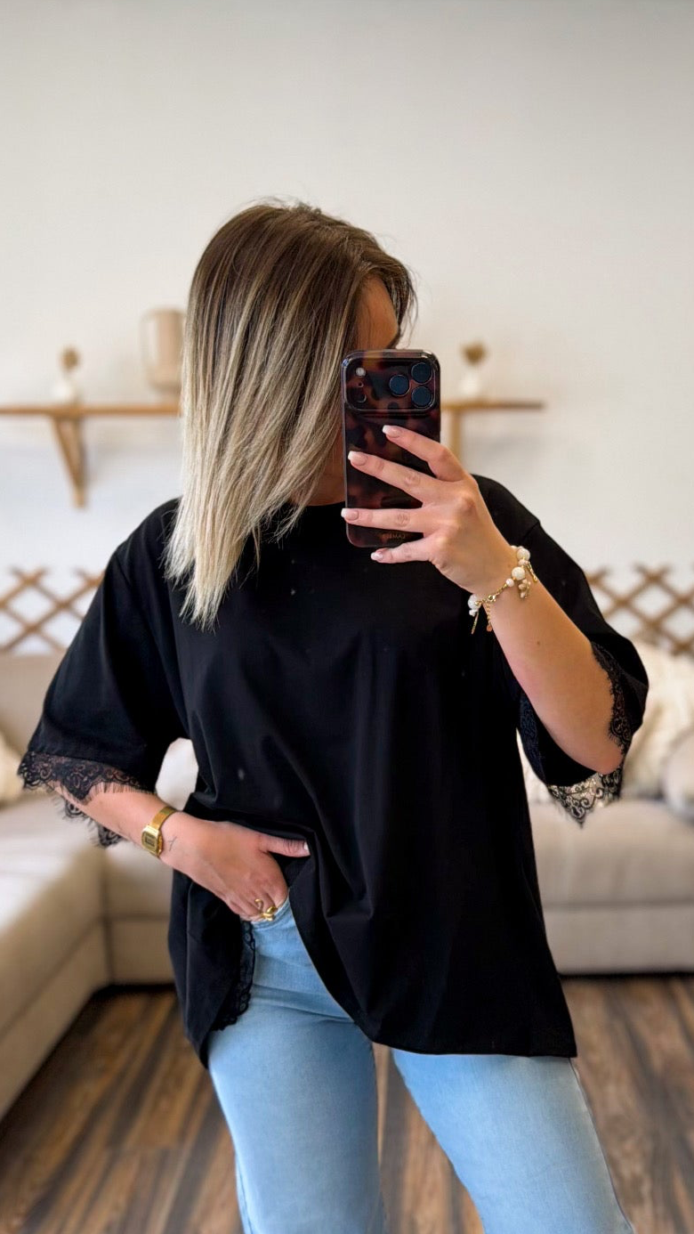 T-SHIRT NOIR DENTELLE