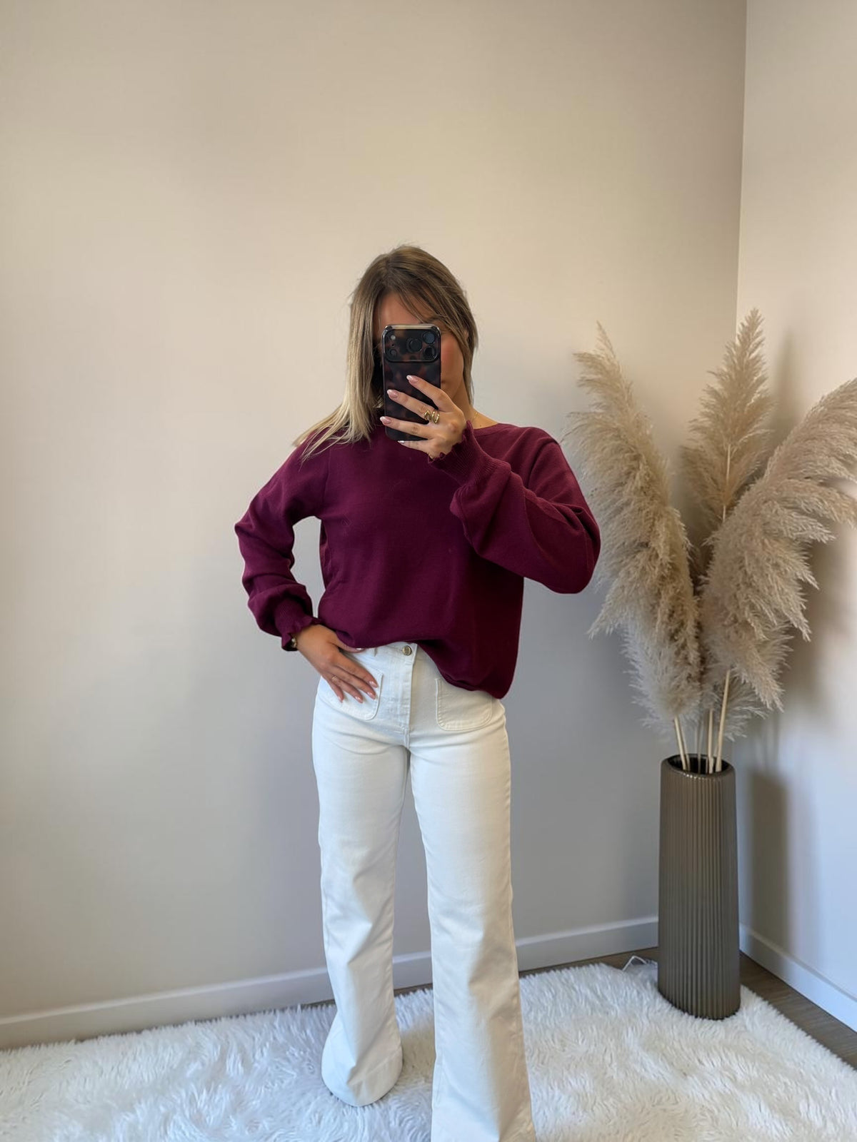 PULL BORDEAUX DOS DENTELLE PIA