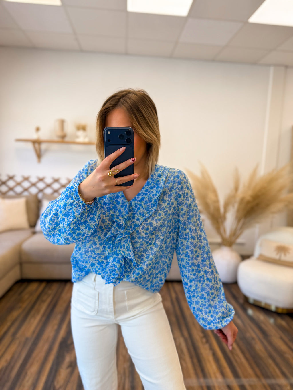 BLOUSE BLEU FLEURI