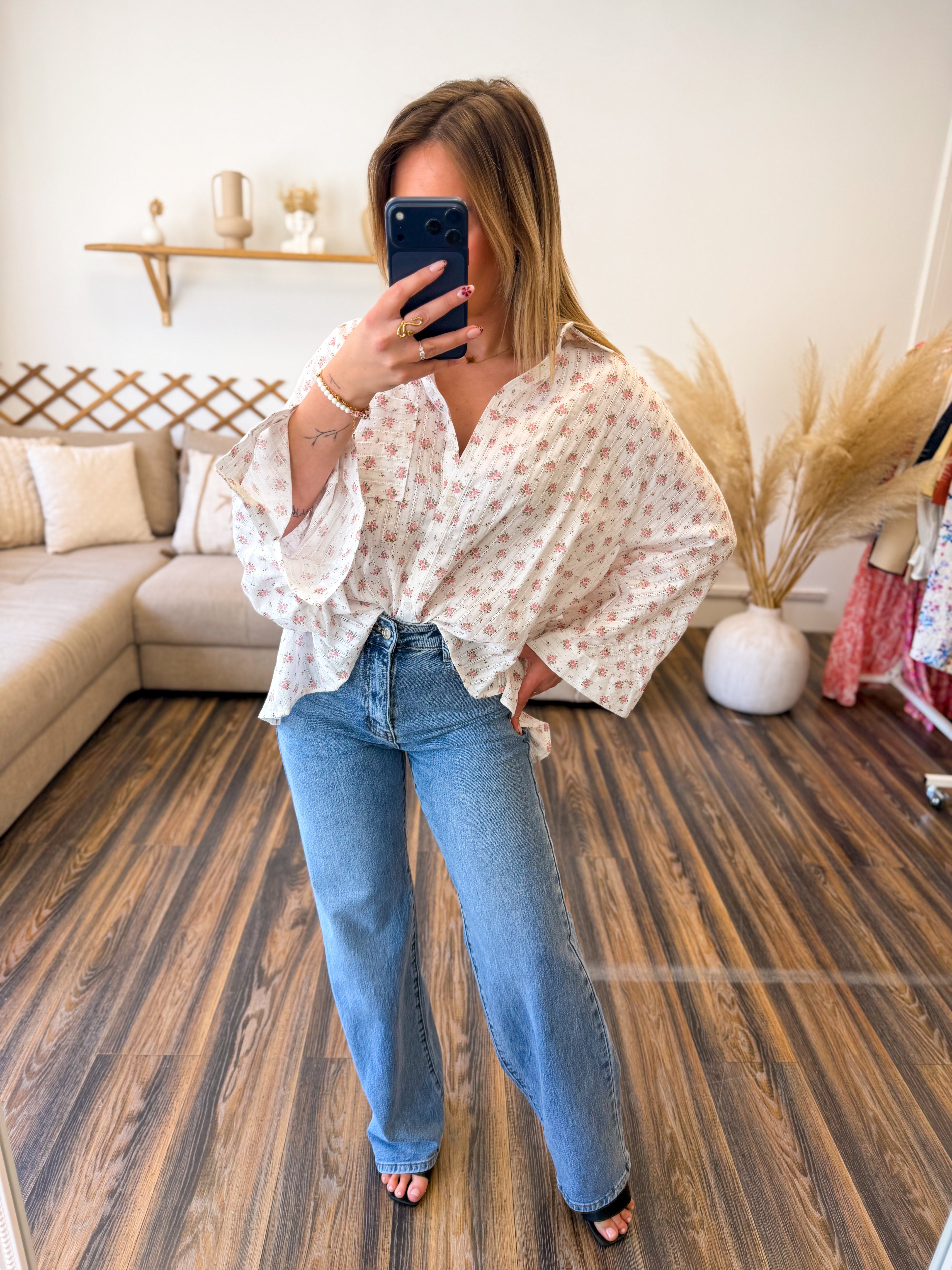 BLOUSE COTON RECYCLÉE FLEURS ROSE