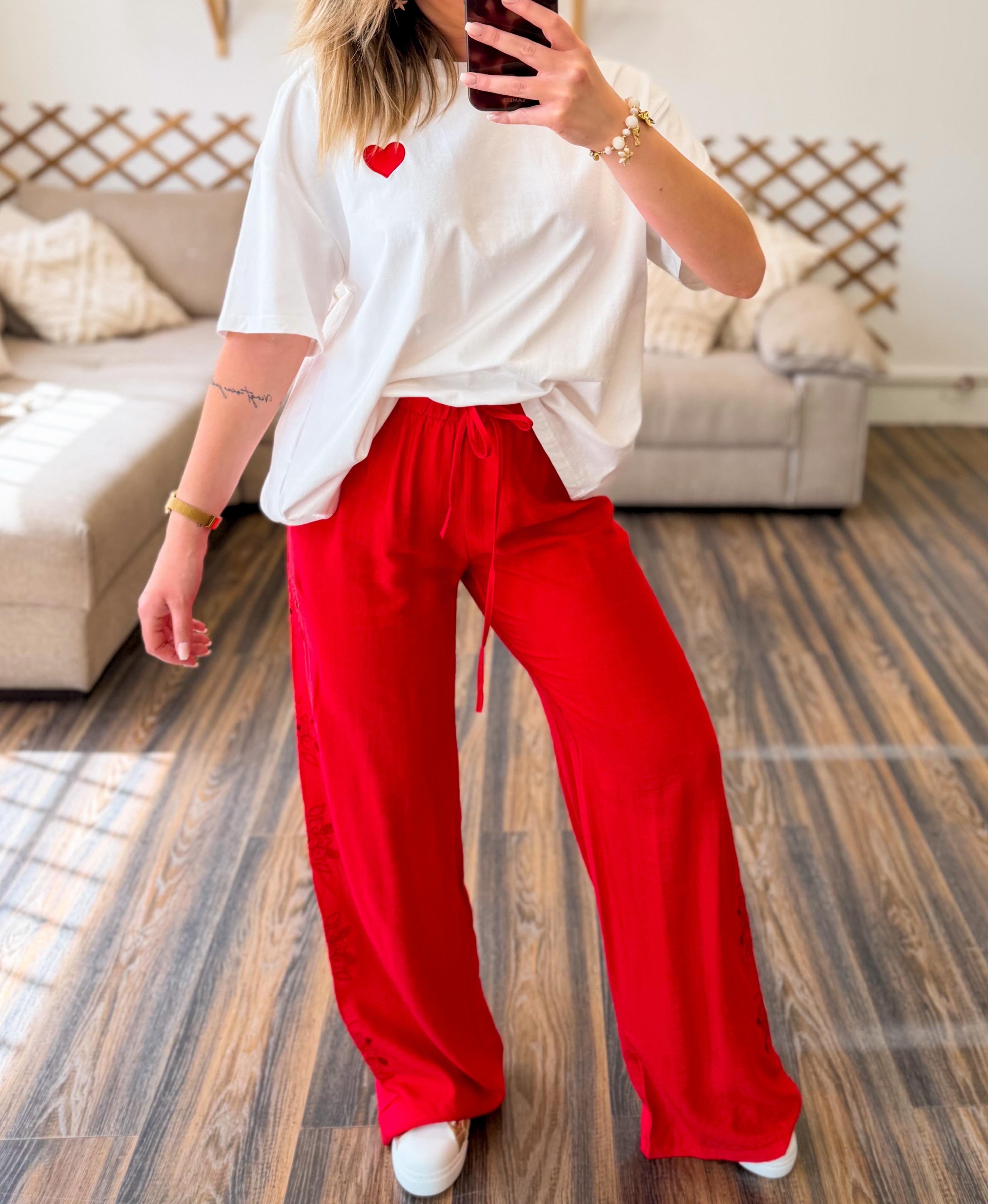 PANTALON ROUGE BRODÉ