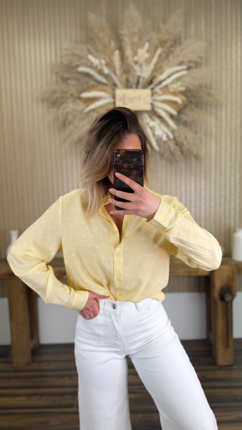 BLOUSE JAUNE A POIS BLANCS