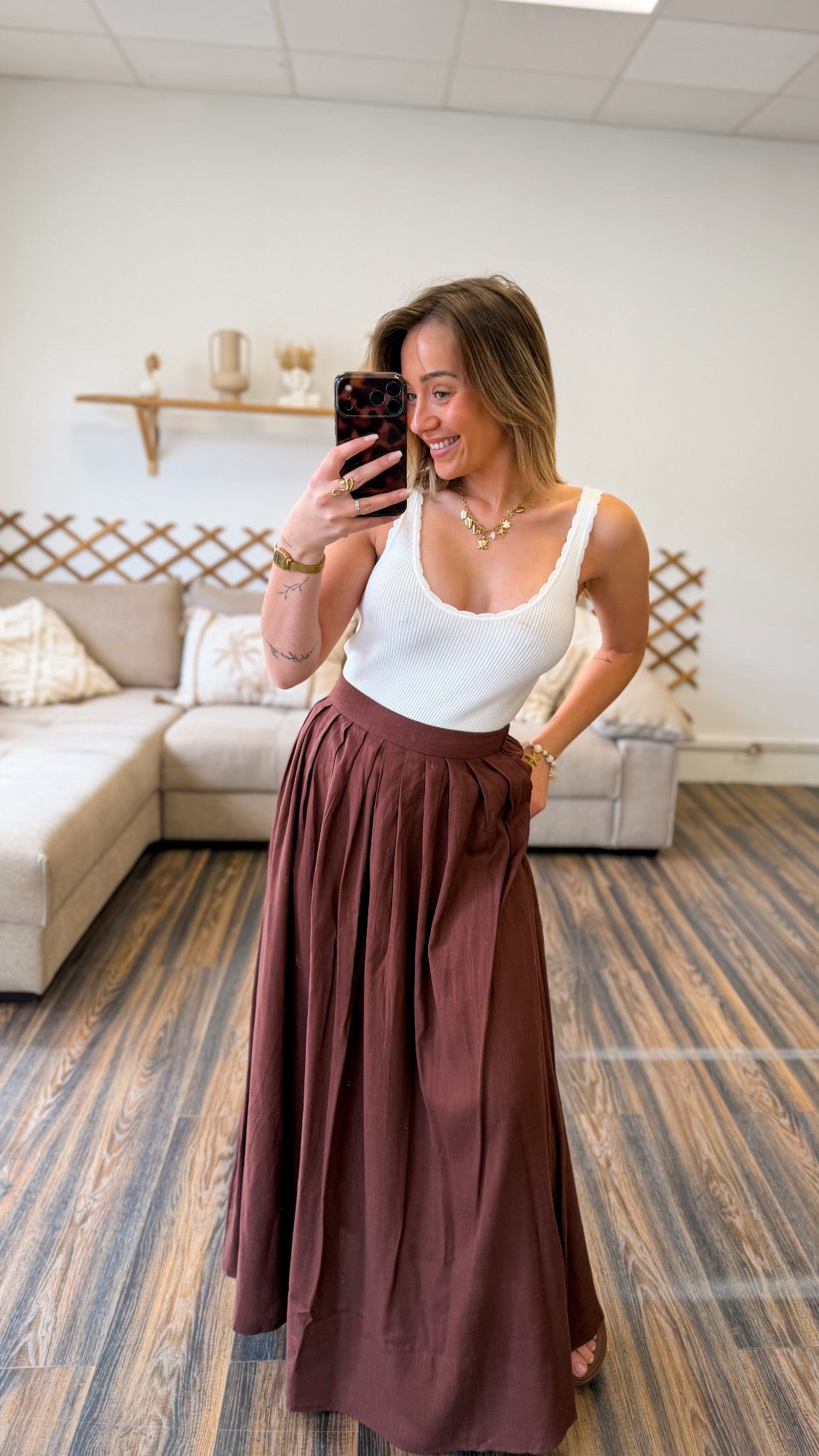 JUPE LONGUE MARRON