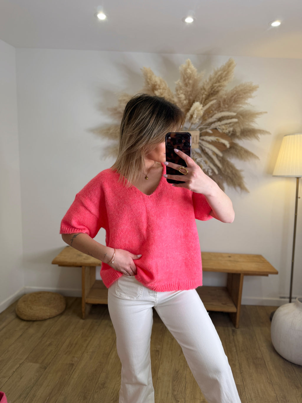 PULL ROSE A DENTELLE