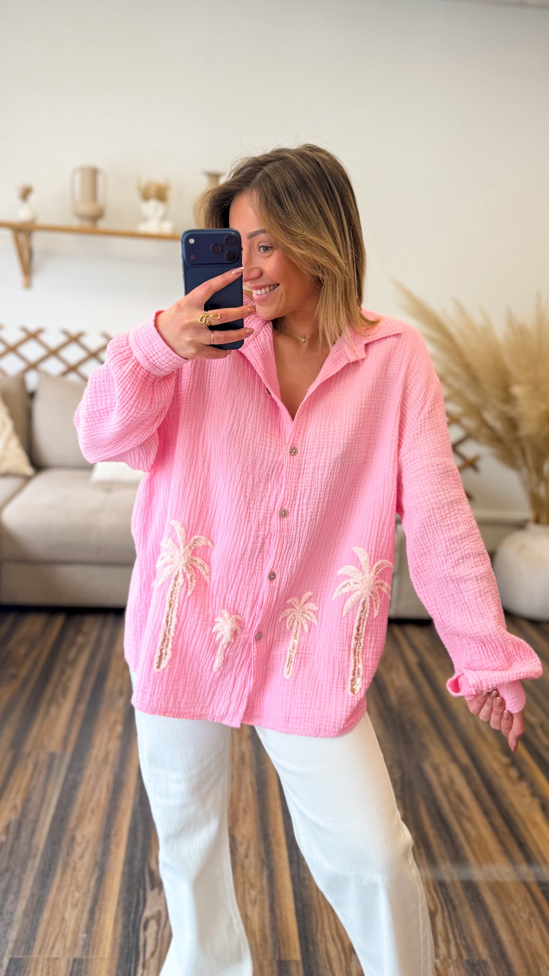 CHEMISE PALMIER ROSE