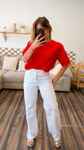 T-SHIRT ROUGE DENTELLE