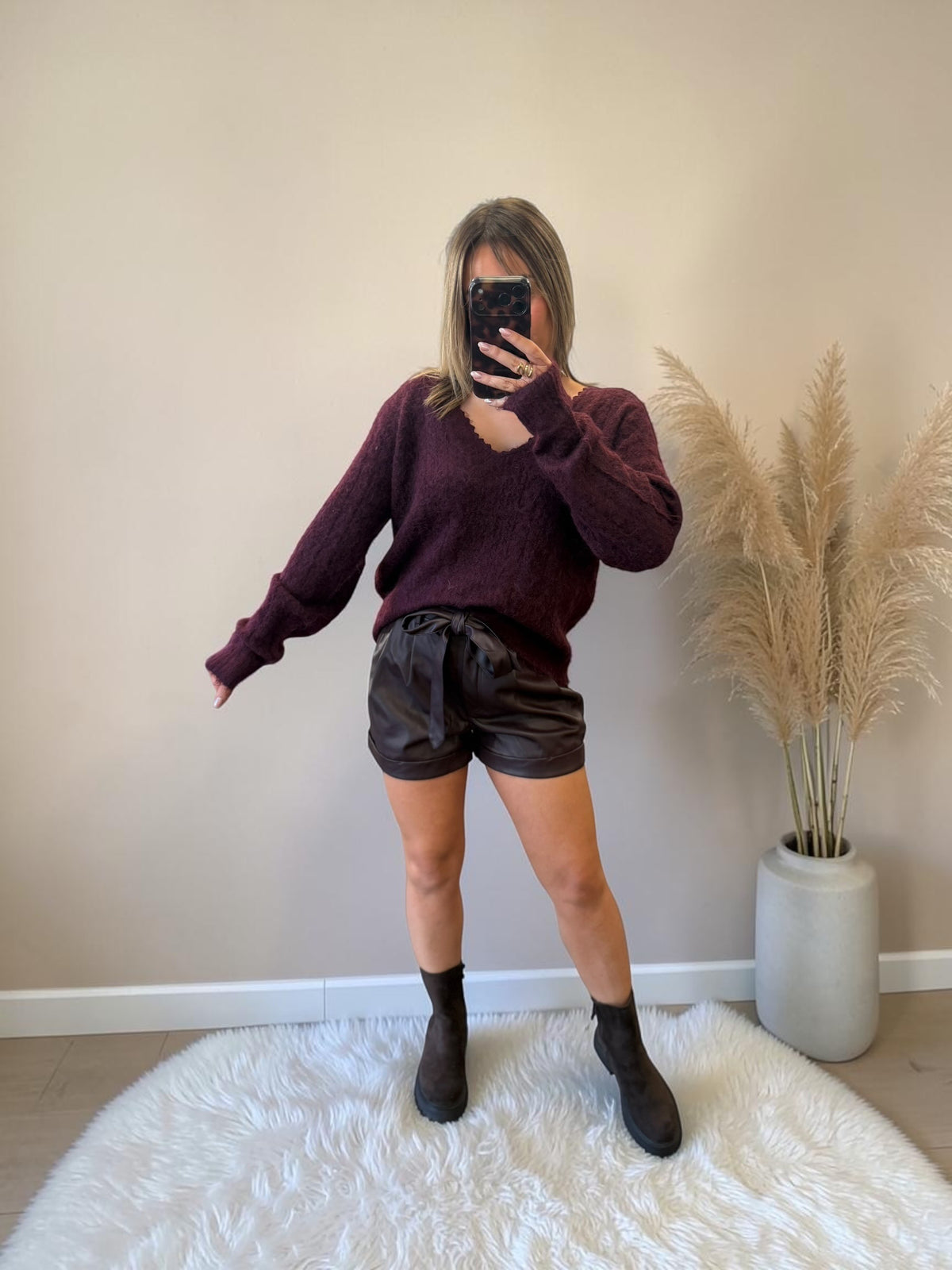 SHORT SIMILI CUIR PRUNE SABINE