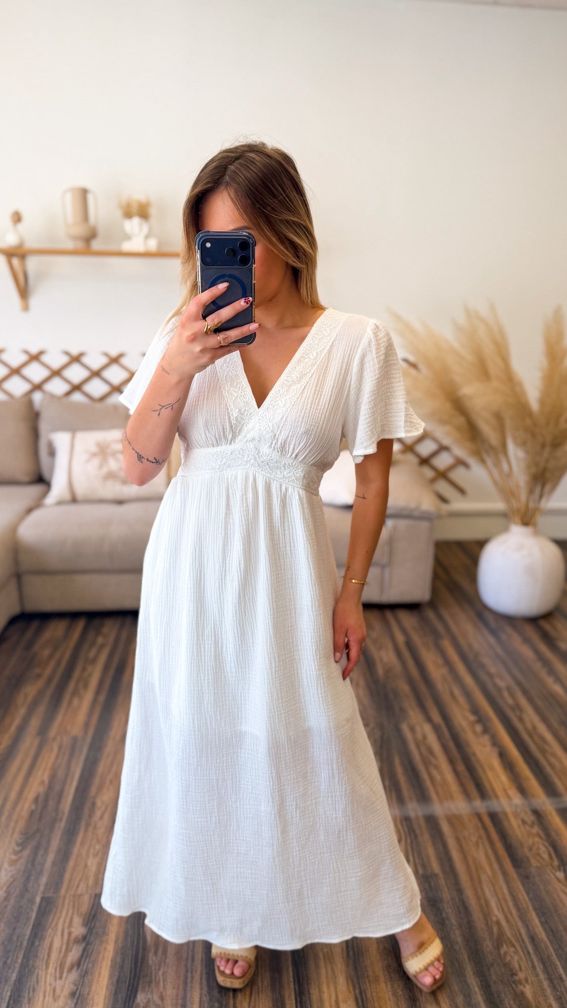 ROBE BLANCHE GAZ DE COTON DOUBLÉE