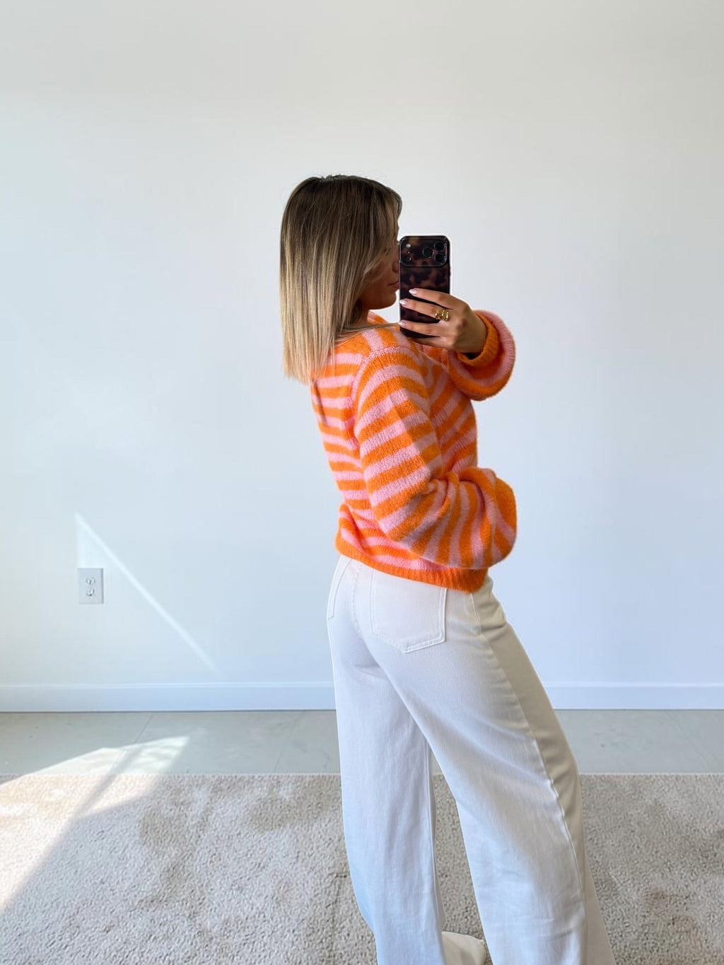 GILET RAYE ORANGE/ROSE GAELLE