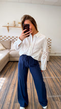 PANTALON BLEU BRODÉ