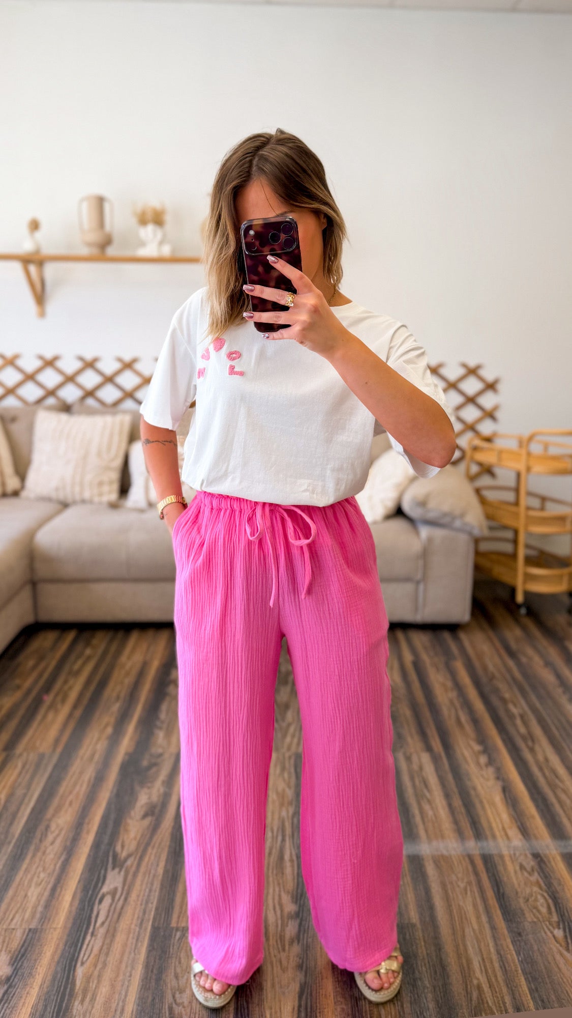 PANTALON GAZ DE COTON ROSE