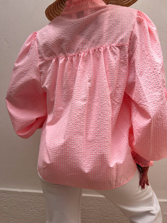 Chemise VICHY rose broderies