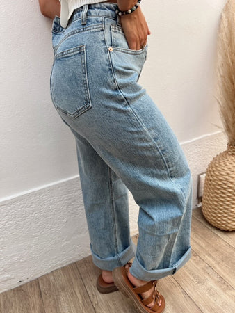 Jean Wide leg croisé bleu ciel