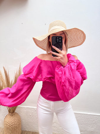Haut manches bouffantes rose