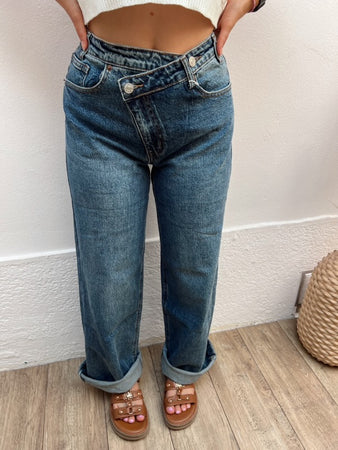 Jean Wide leg croisé bleu foncé