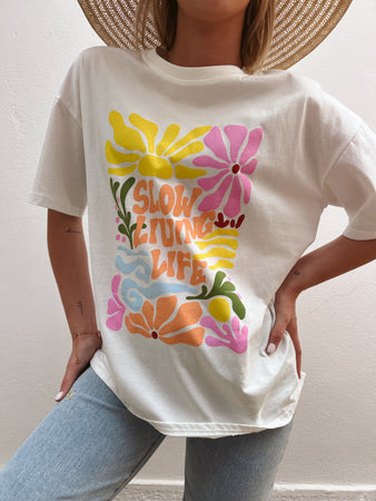 T-shirt coloré SLOW LIVING LIFE